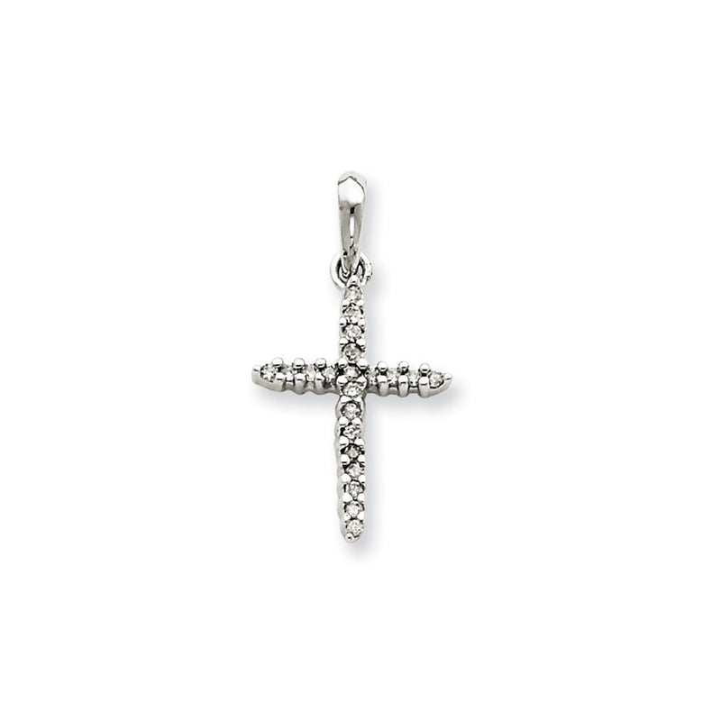 14k White Gold Real Diamond Cross Pendant