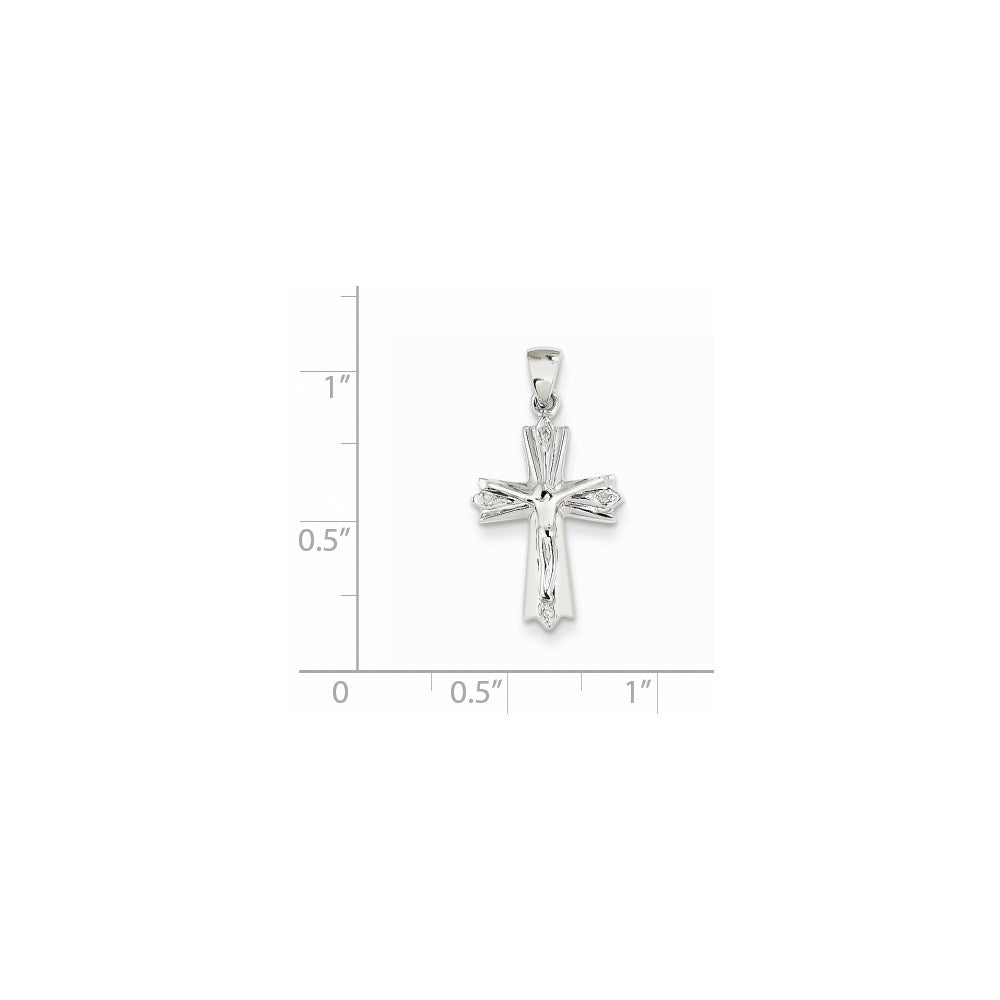 14k White Gold Real Diamond Crucifix Pendant