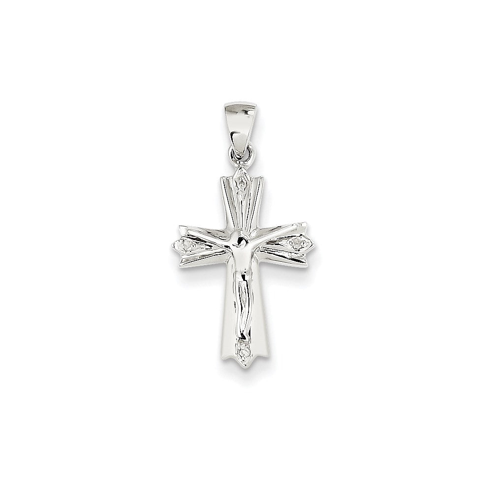 14k White Gold Real Diamond Crucifix Pendant