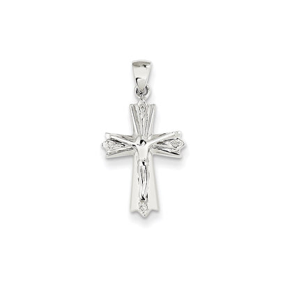 14k White Gold Real Diamond Crucifix Pendant