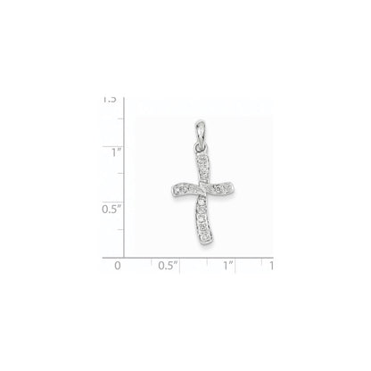 14k White Gold Real Diamond Cross Pendant