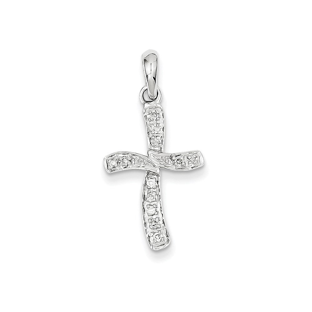 14k White Gold Real Diamond Cross Pendant
