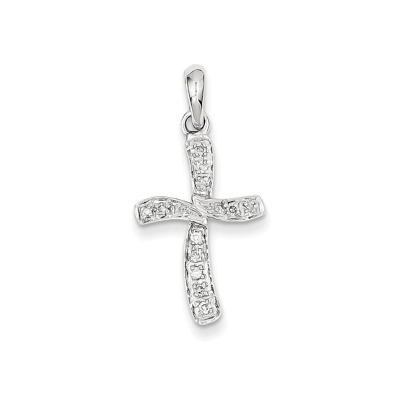 14k White Gold Real Diamond Cross Pendant