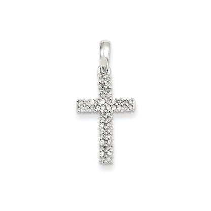 14k White Gold Real Diamond Cross Pendant