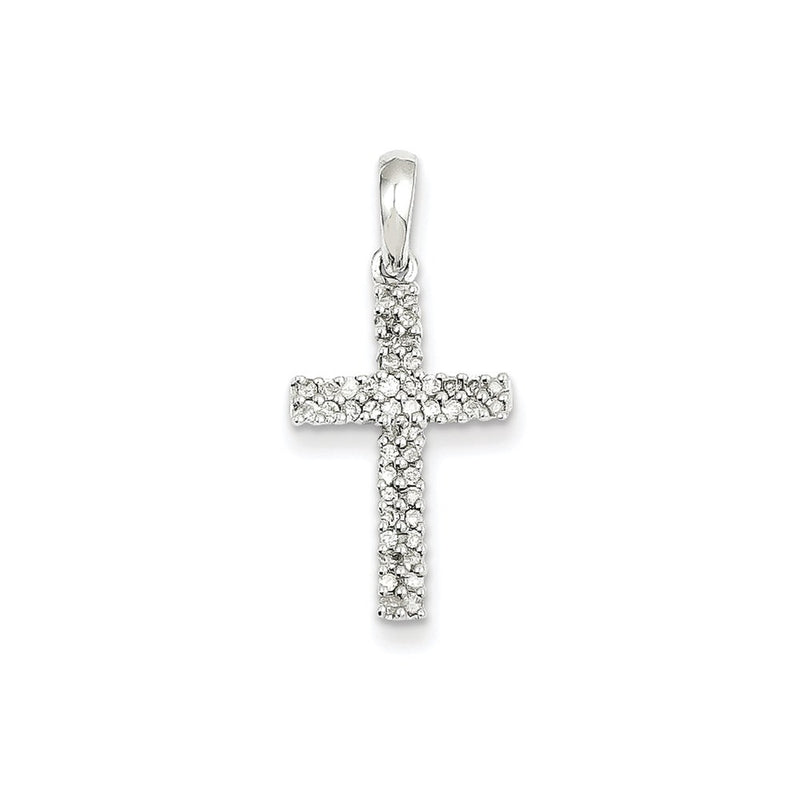 14k White Gold Real Diamond Cross Pendant