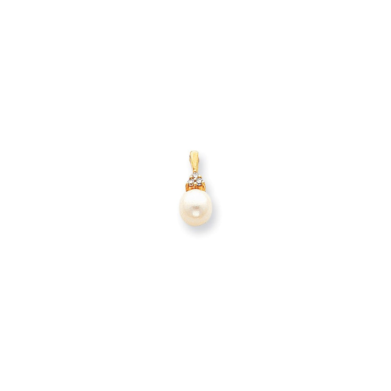 14K Yellow Gold 7mm FW Cultured Pearl AAA Real Diamond pendant