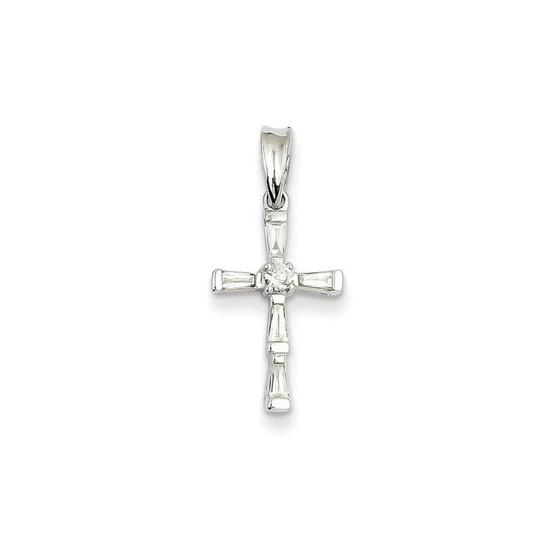 14k White Gold Real Diamond Cross Pendant
