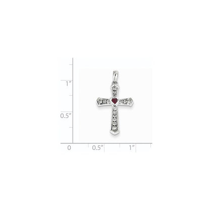 14k White Gold Ruby & Real Diamond Cross Pendant