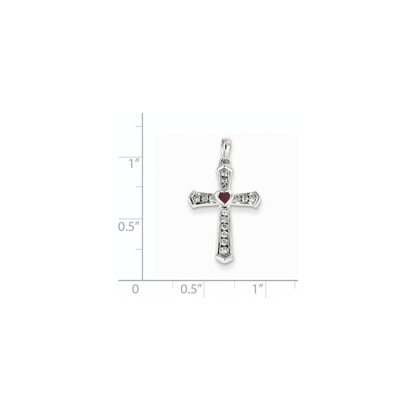 14k White Gold Ruby & Real Diamond Cross Pendant