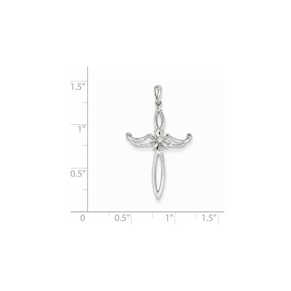 14k White Gold Real Diamond Cross Pendant