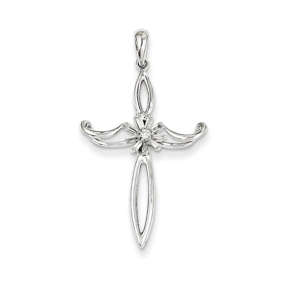 14k White Gold Real Diamond Cross Pendant