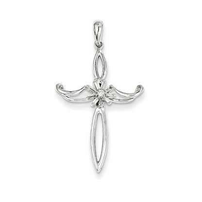 14k White Gold Real Diamond Cross Pendant