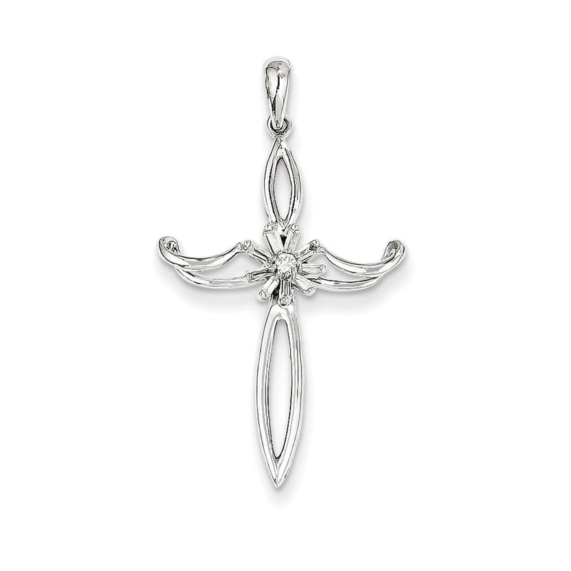 14k White Gold Real Diamond Cross Pendant