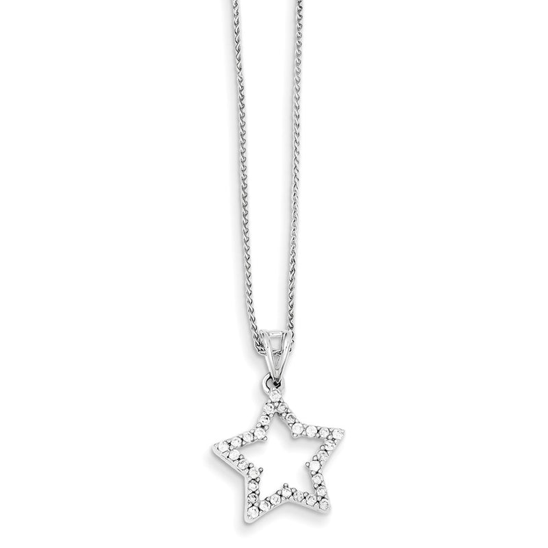 14k White Gold Real Diamond Simply Starz Pendant with 18 in Chain