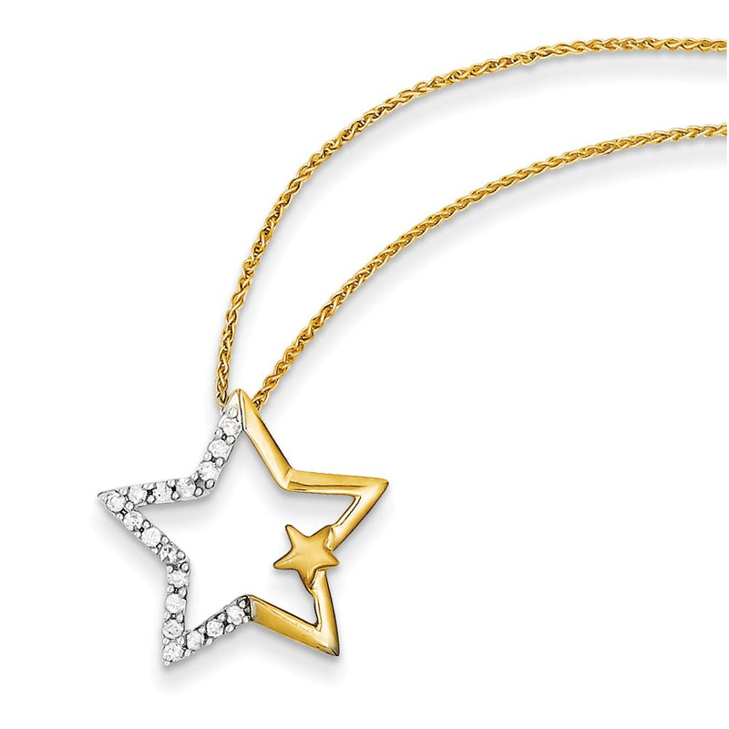 14K Yellow Gold with Rhodium Real Diamond Star Pendant with 18 Chain