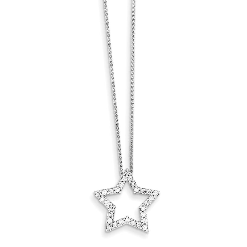 14k White Gold Real Diamond Star Pendant with 18 Chain
