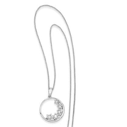 14k White Gold Real Diamond Star Pendant with 18 Chain