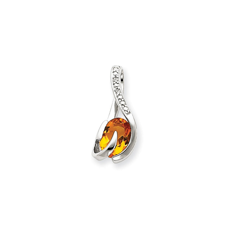 14k White Gold Citrine and Diamond Pendant