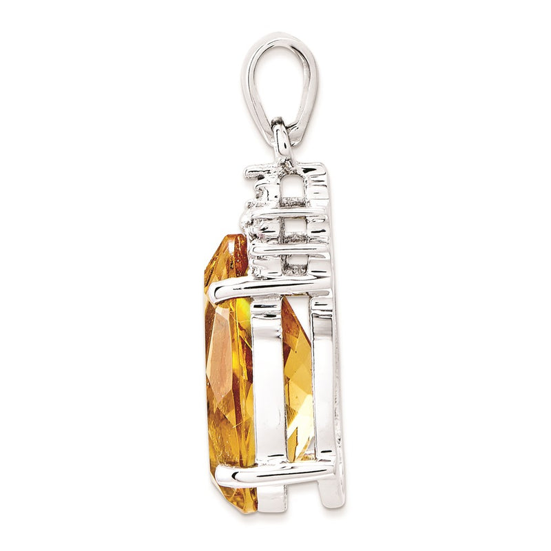 14k White Gold Citrine and Diamond Pendant