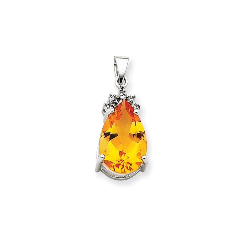 14k White Gold Citrine and Diamond Pendant