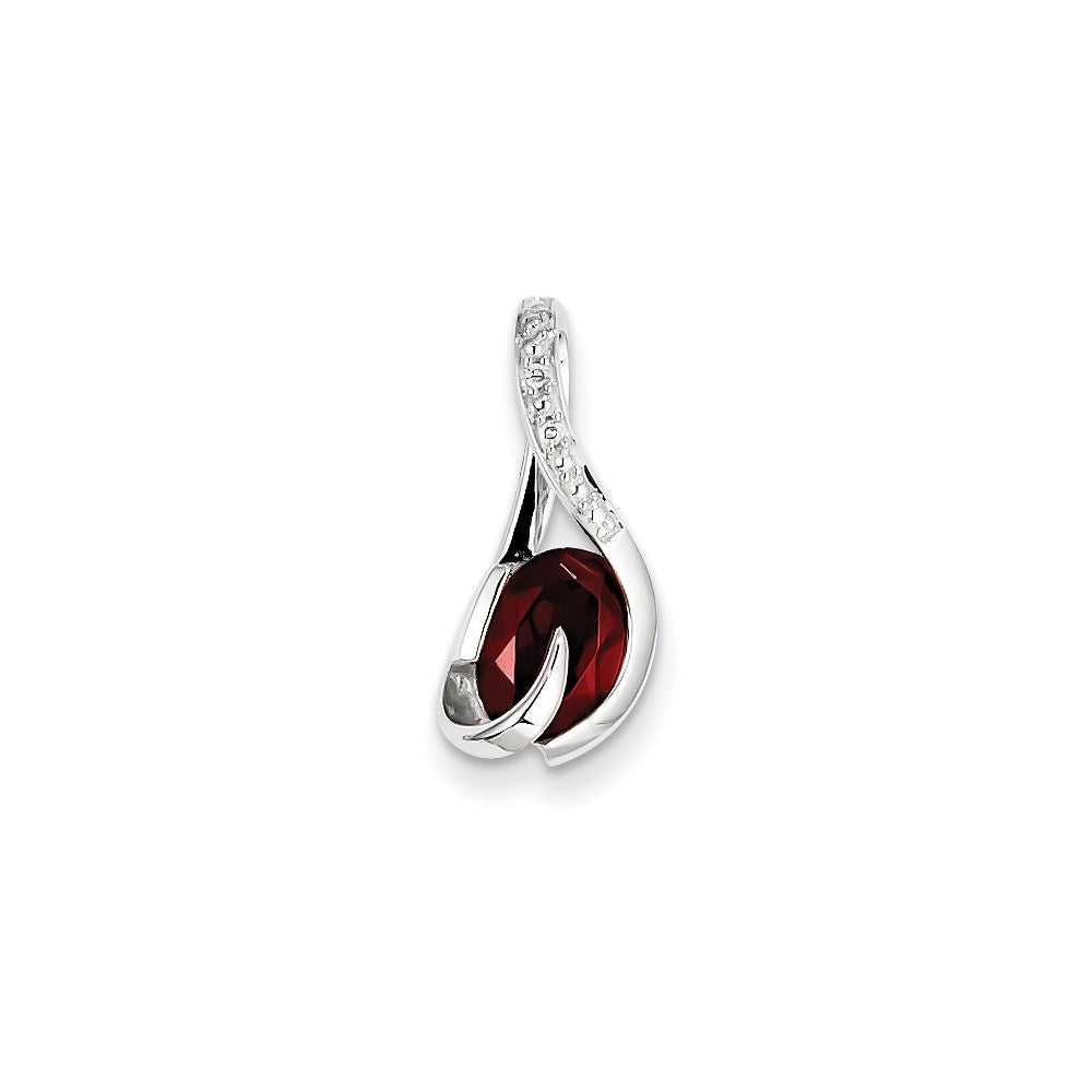 14k White Gold Garnet & Real Diamond Pendant