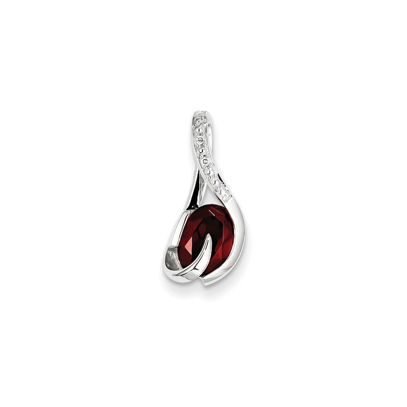 14k White Gold Garnet & Real Diamond Pendant
