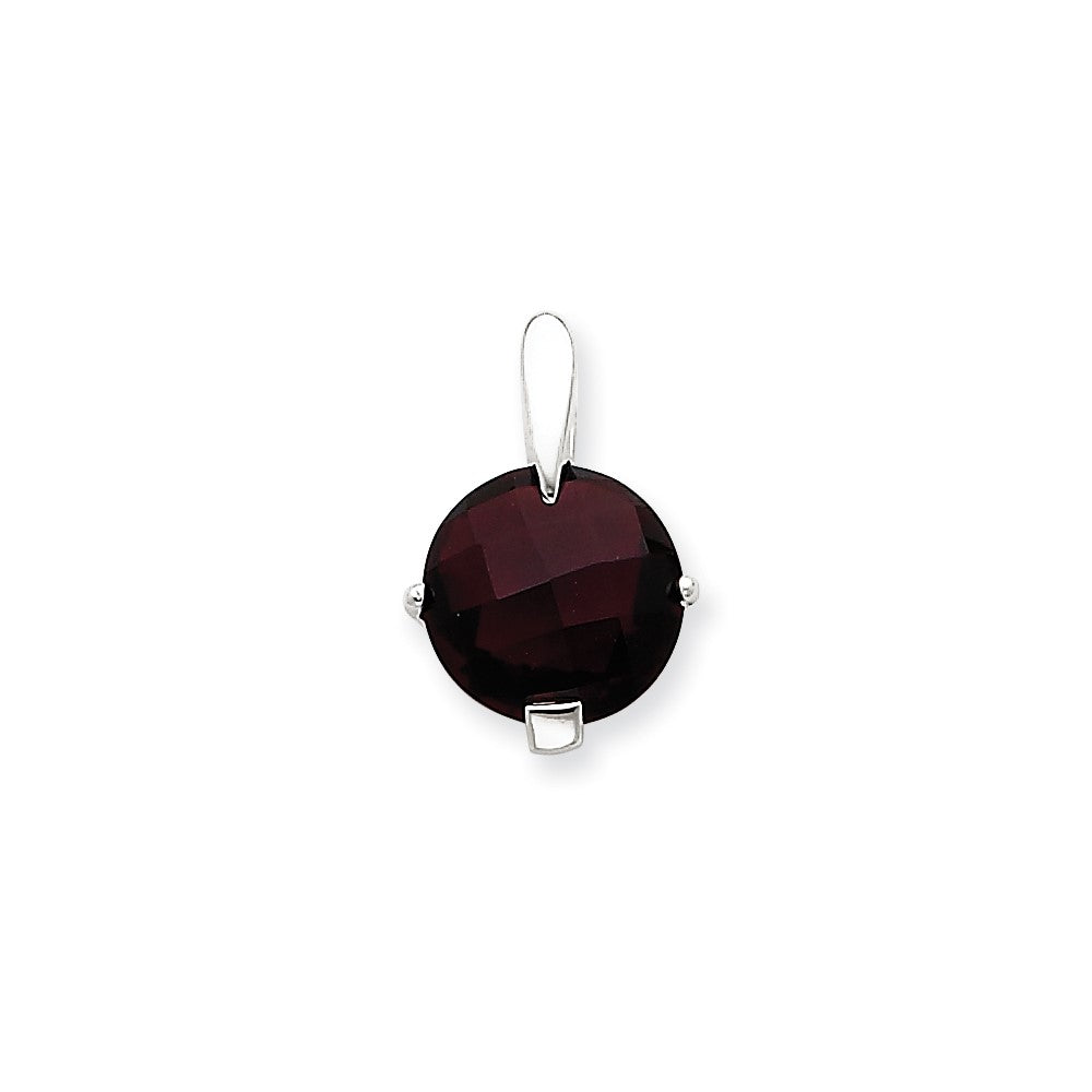 14K White Gold Garnet Pendant
