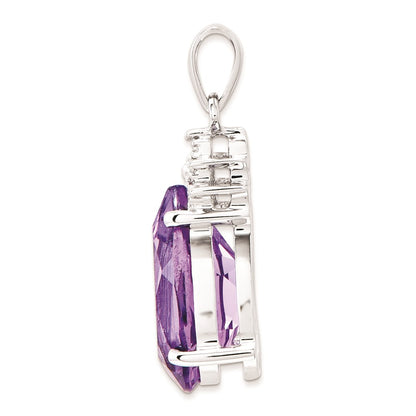 14k White Gold Amethyst and Diamond Pendant