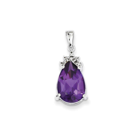 14k White Gold Amethyst and Diamond Pendant