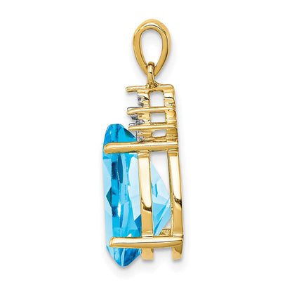 14x9mm Pear Shape Genuine Blue Topaz and Diamond Pendant in 14k Yellow Gold