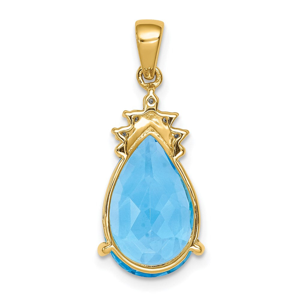 14x9mm Pear Shape Genuine Blue Topaz and Diamond Pendant in 14k Yellow Gold