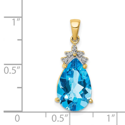 14x9mm Pear Shape Genuine Blue Topaz and Diamond Pendant in 14k Yellow Gold
