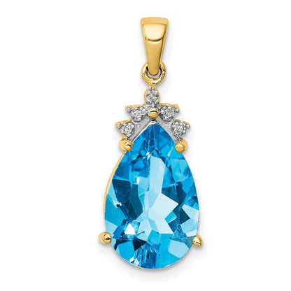 14x9mm Pear Shape Genuine Blue Topaz and Diamond Pendant in 14k Yellow Gold