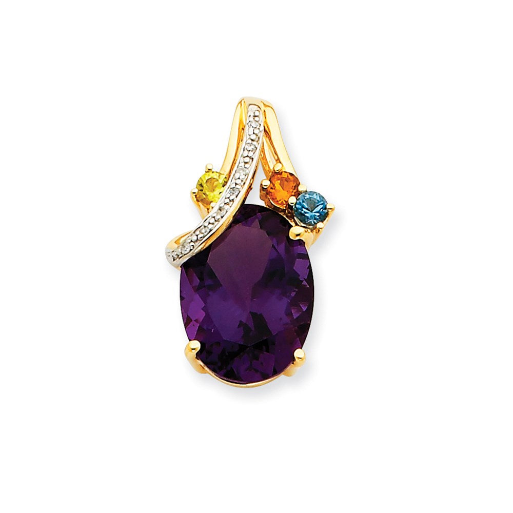 14k yellow gold amethyst peridot citrine blue topaz real diamond pendant xp2829rb a