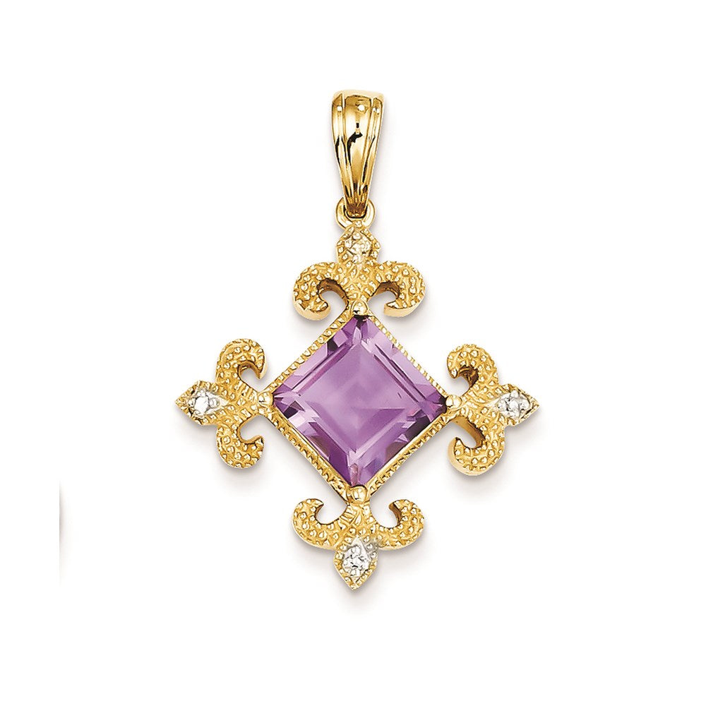 14K Yellow Gold Amethyst & Real Diamond Pendant