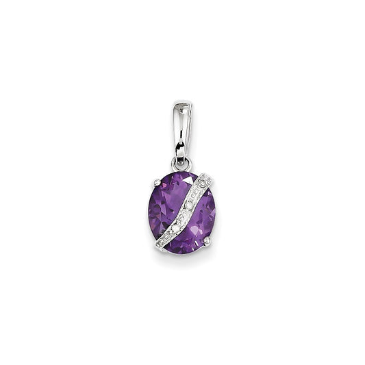 14K Whtie Gold Amethyst & Real Diamond Pendant