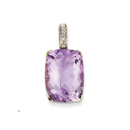 14K Yellow Gold Amethyst & Real Diamond Pendant