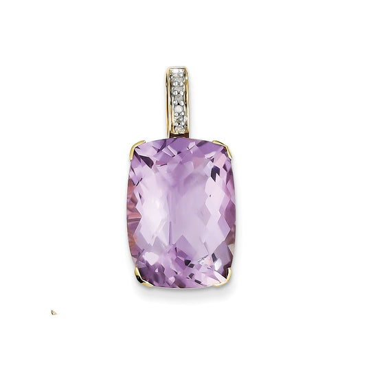 14K Yellow Gold Amethyst & Real Diamond Pendant