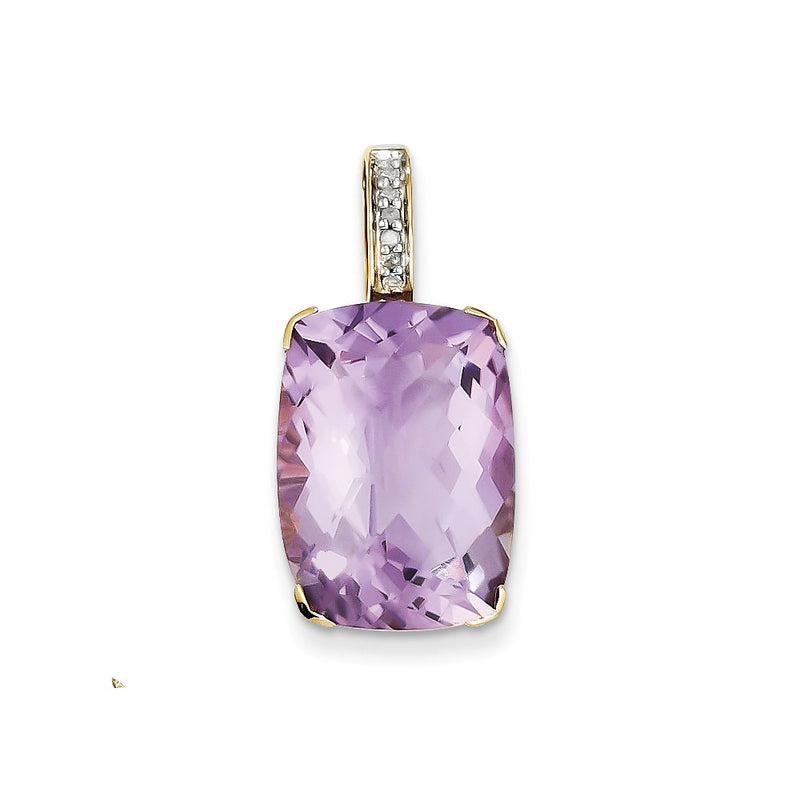 14K Yellow Gold Amethyst & Real Diamond Pendant