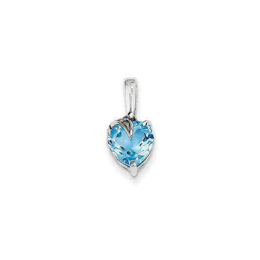 14K Whtie Gold Blue Topaz & Real Diamond Heart Pendant