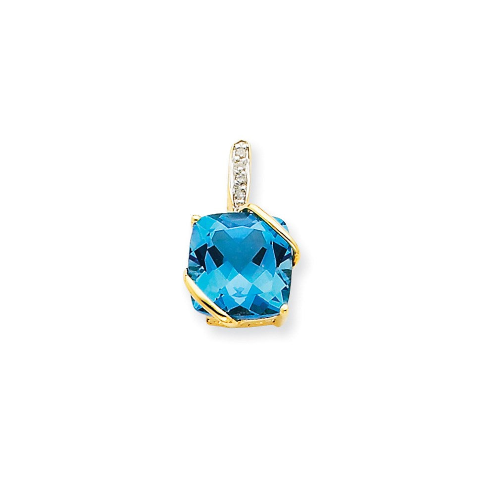 14K Yellow Gold Blue Topaz & Real Diamond Pendant