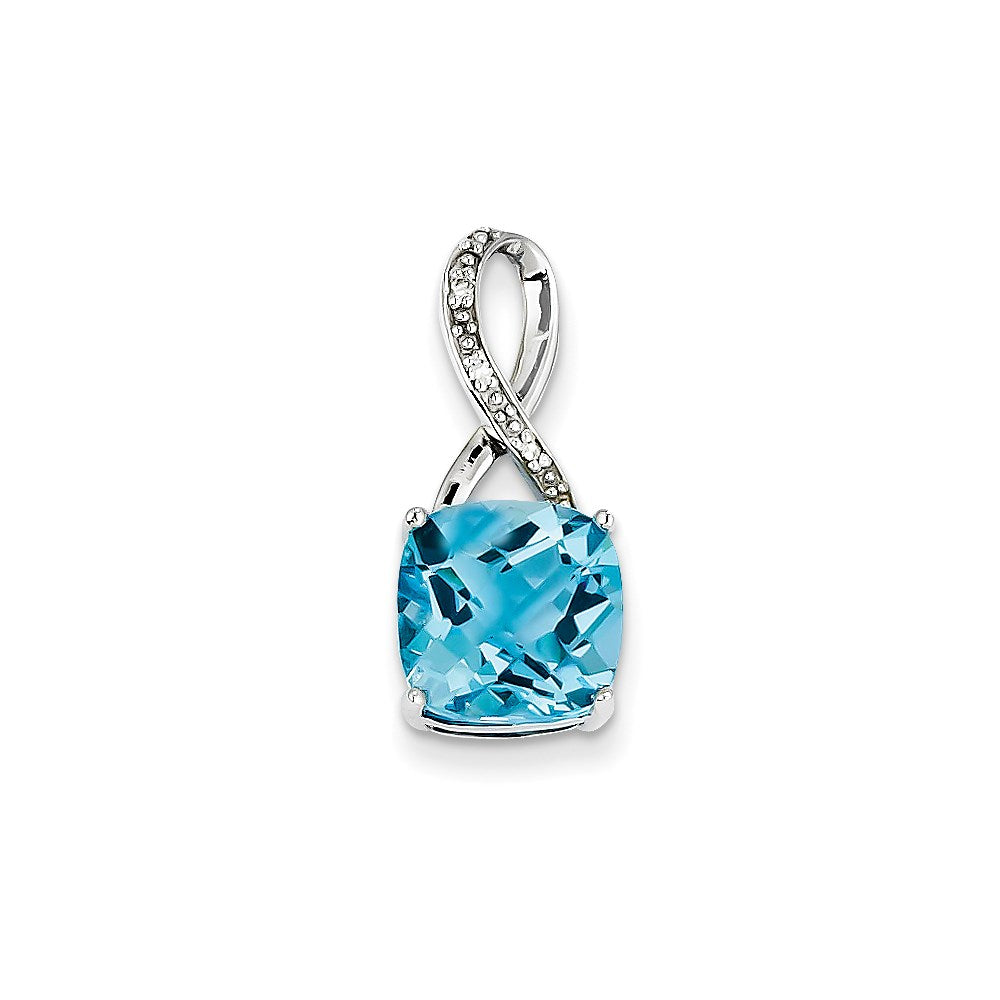 14K White Gold Blue Topaz & Real Diamond Pendant