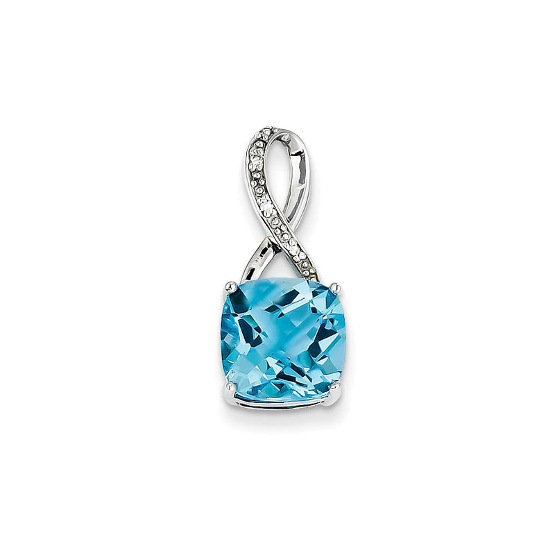 14K White Gold Blue Topaz & Real Diamond Pendant