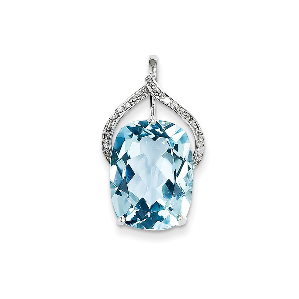 14K White Gold Blue Topaz & Real Diamond Pendant