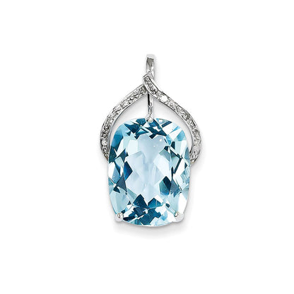 14K White Gold Blue Topaz & Real Diamond Pendant
