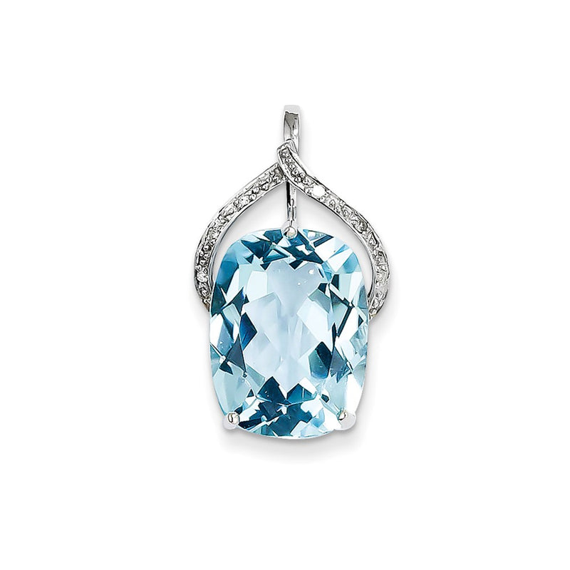 14K White Gold Blue Topaz & Real Diamond Pendant