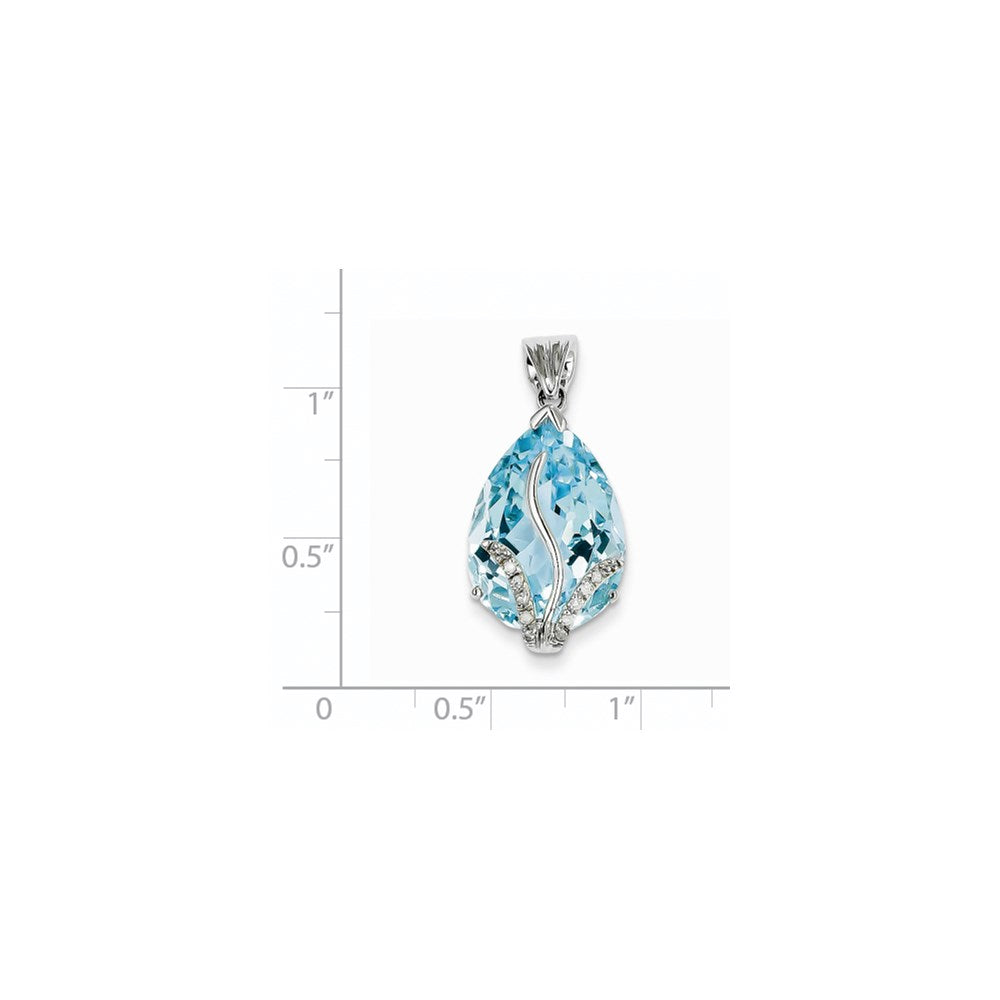 14K White Gold Blue Topaz and Diamond Pendant