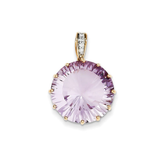 14k Yellow Gold Rose Gold Pink Amethyst & Diamond Pendant