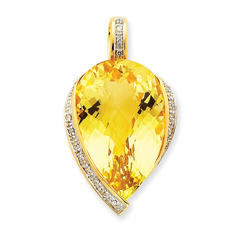 14K Yellow Gold Lemon Quartz & Real Diamond Pendant
