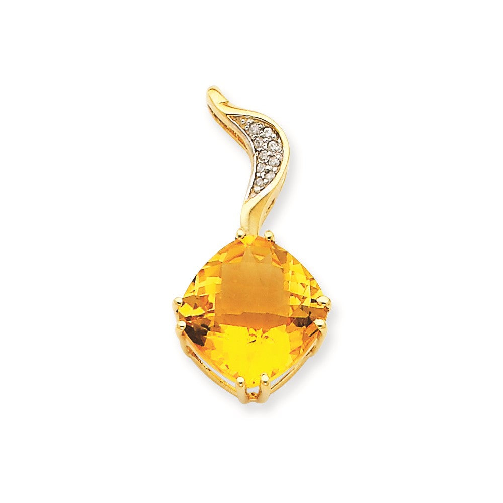 14K Yellow Gold Citrine & Real Diamond Pendant